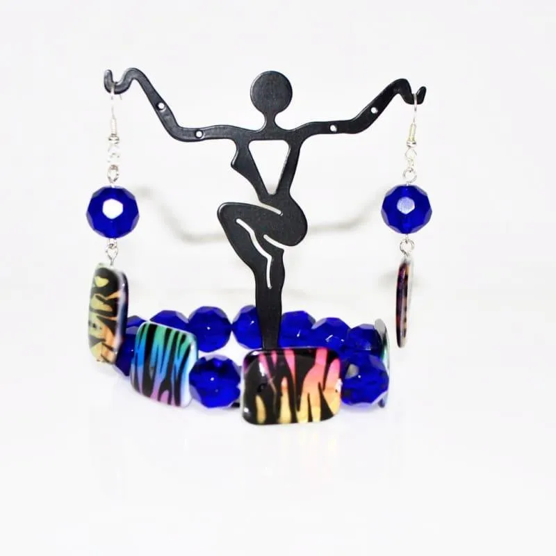 Chunky Blue Animal Print Dangle Earrings