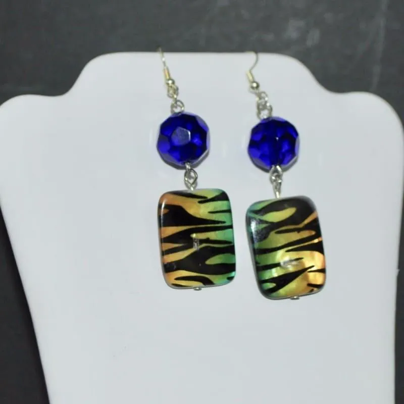 Chunky Blue Animal Print Dangle Earrings