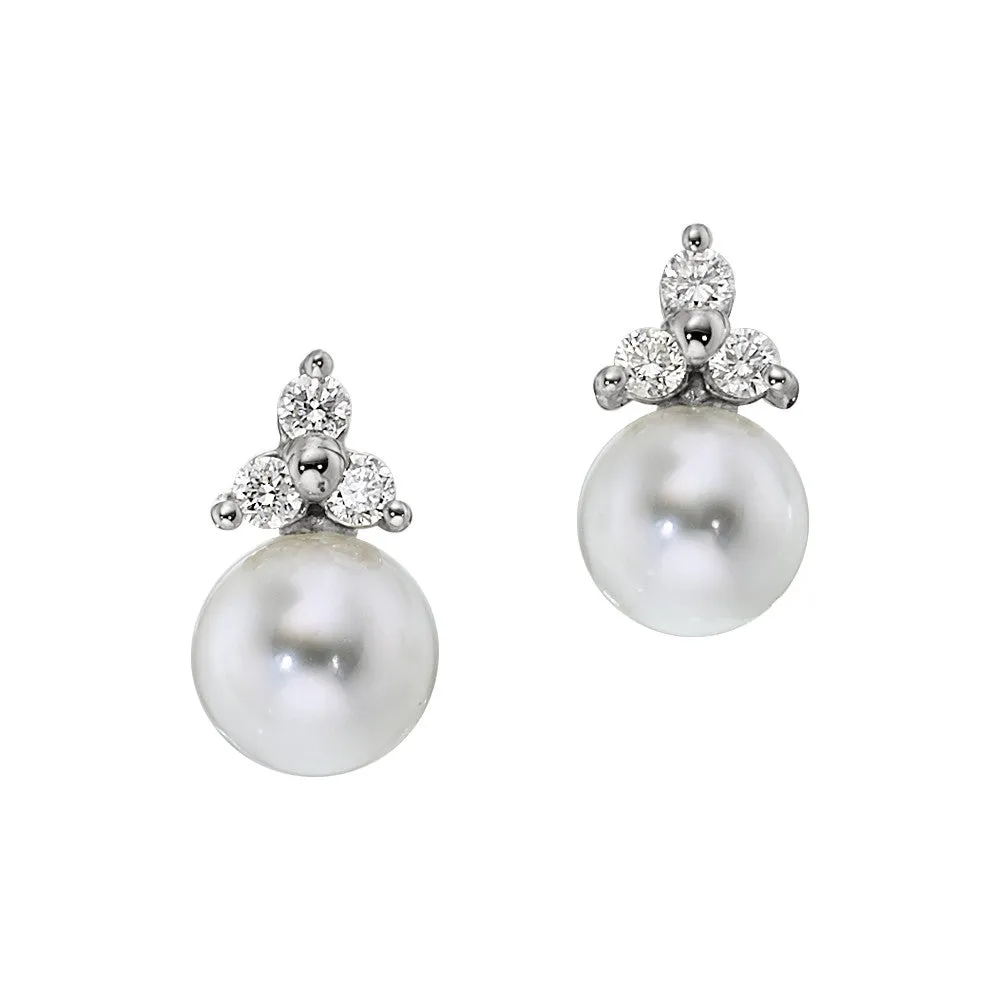 Classic Cultured Pearl and Three Stone Diamond Pendant