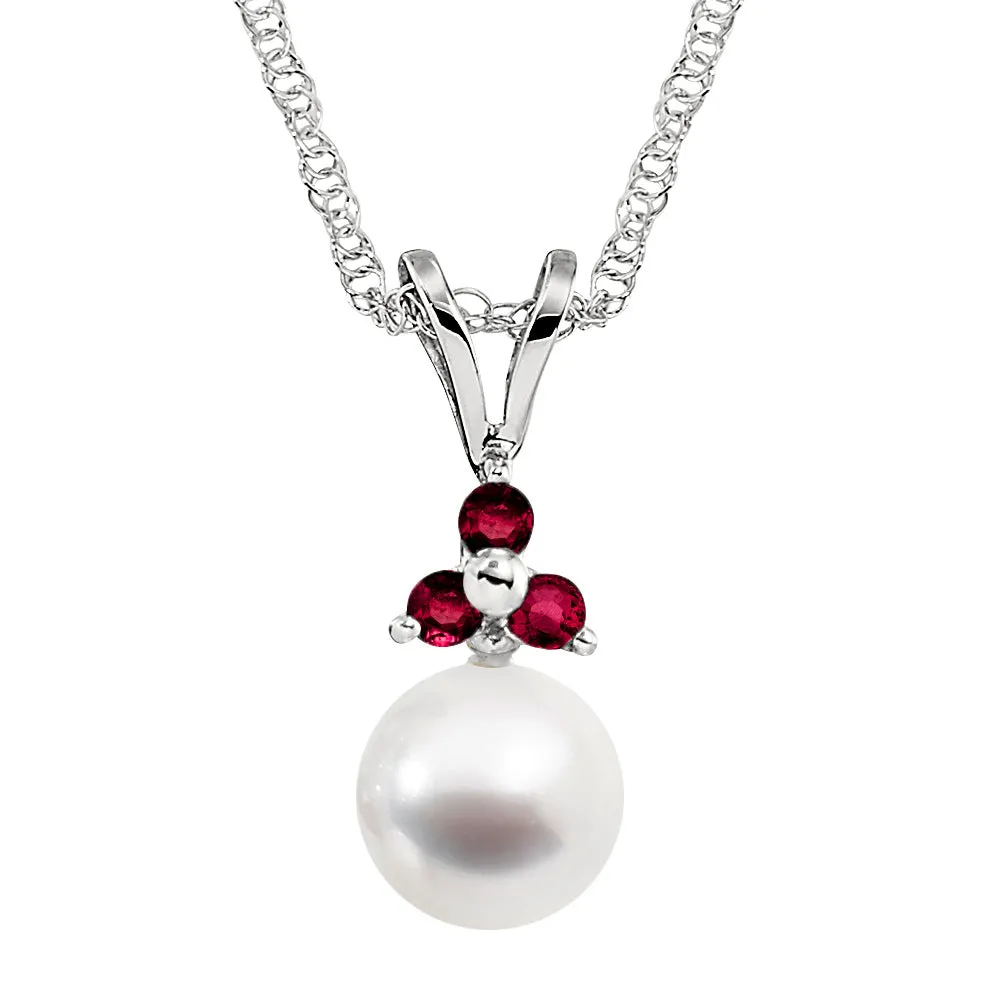 Classic Cultured Pearl and Three Stone Diamond Pendant