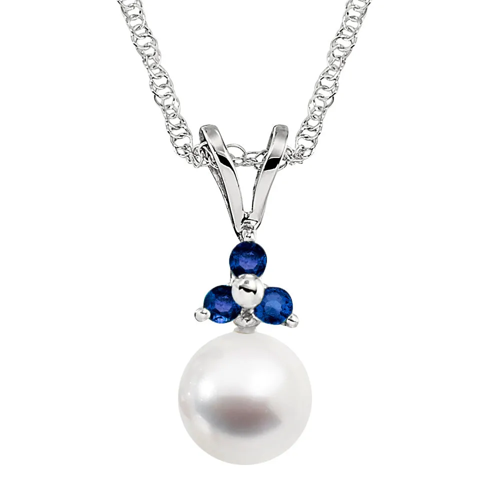 Classic Cultured Pearl and Three Stone Diamond Pendant