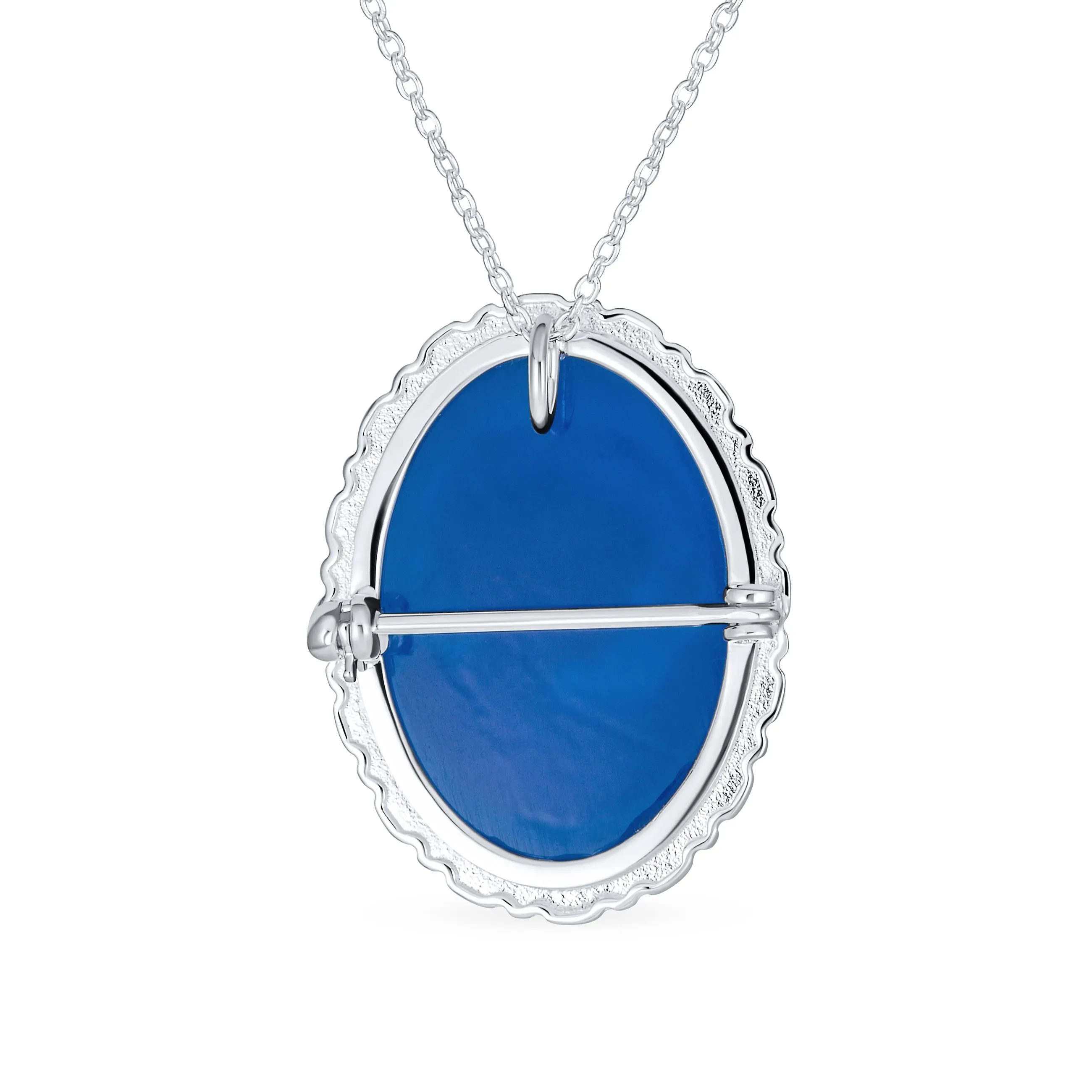 Classic Vintage Blue White Victorian Lady Cameo Pendant Necklace in Sterling Silver