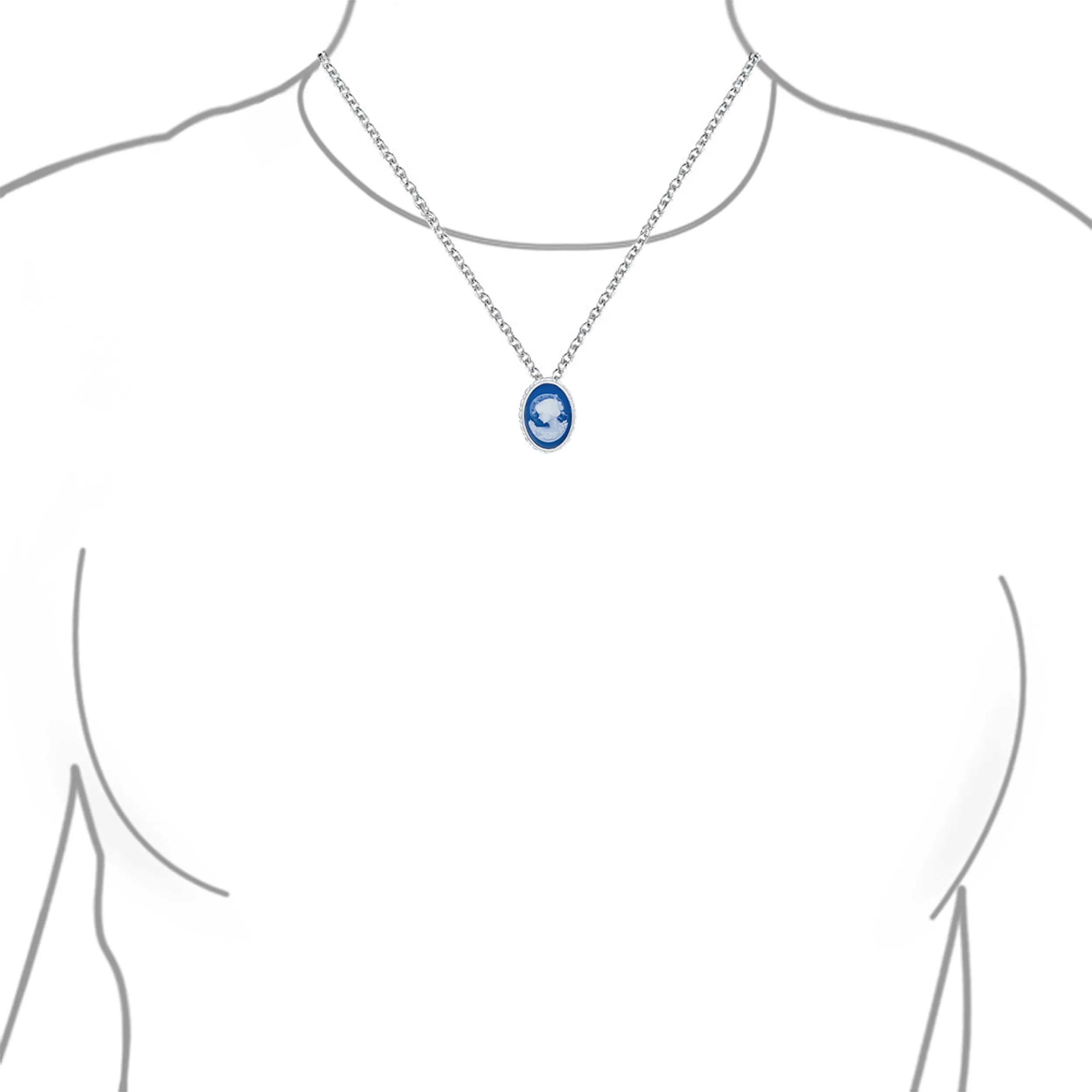 Classic Vintage Blue White Victorian Lady Cameo Pendant Necklace in Sterling Silver
