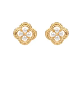 Clover Shape & Pearl Cluster Earrings
