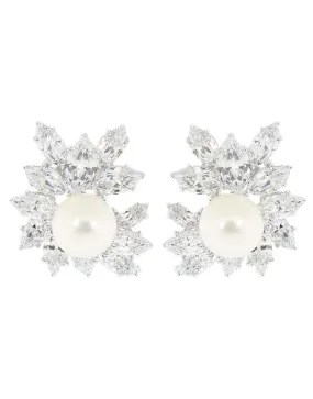 Cluster Diamond Earrings With Pearl