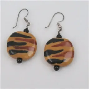 Coin Earrings in Handmade Tiger Kazuri Beads