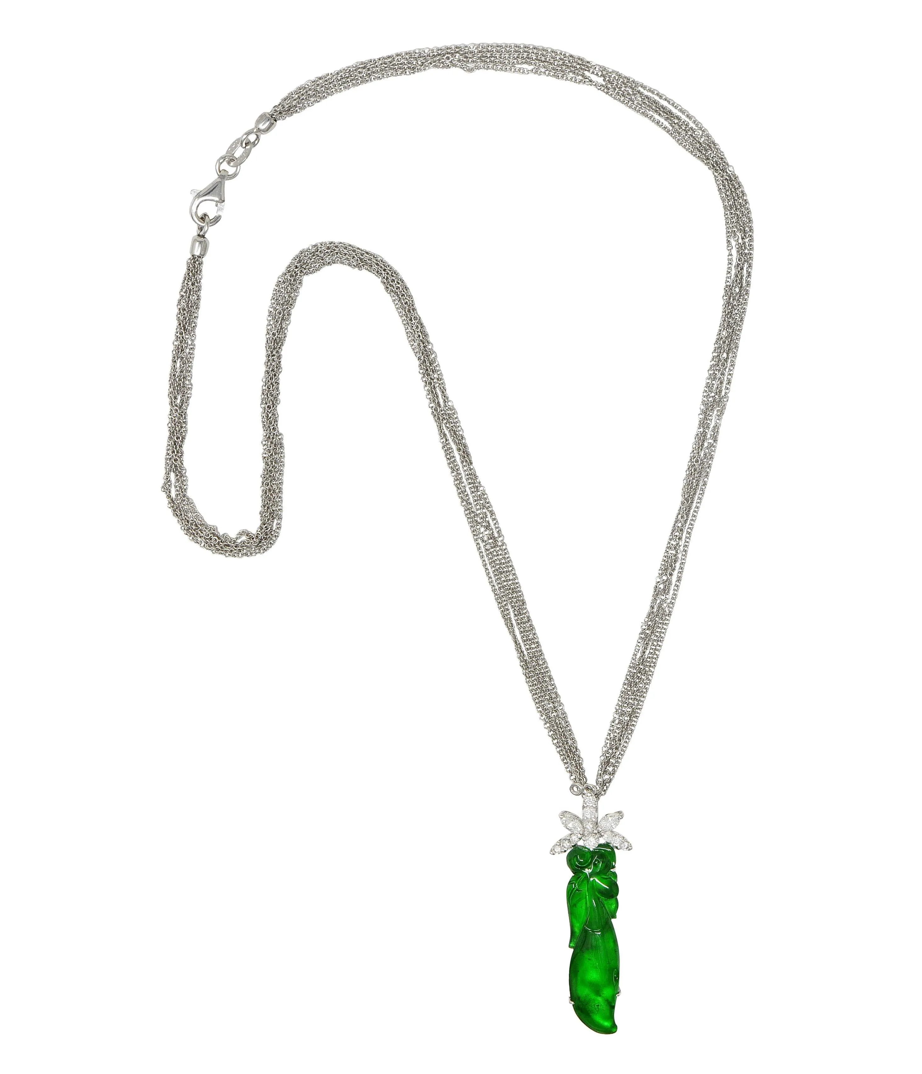 Contemporary Type A Jadeite Jade Diamond 18 Karat White Gold Pendant Necklace GIA