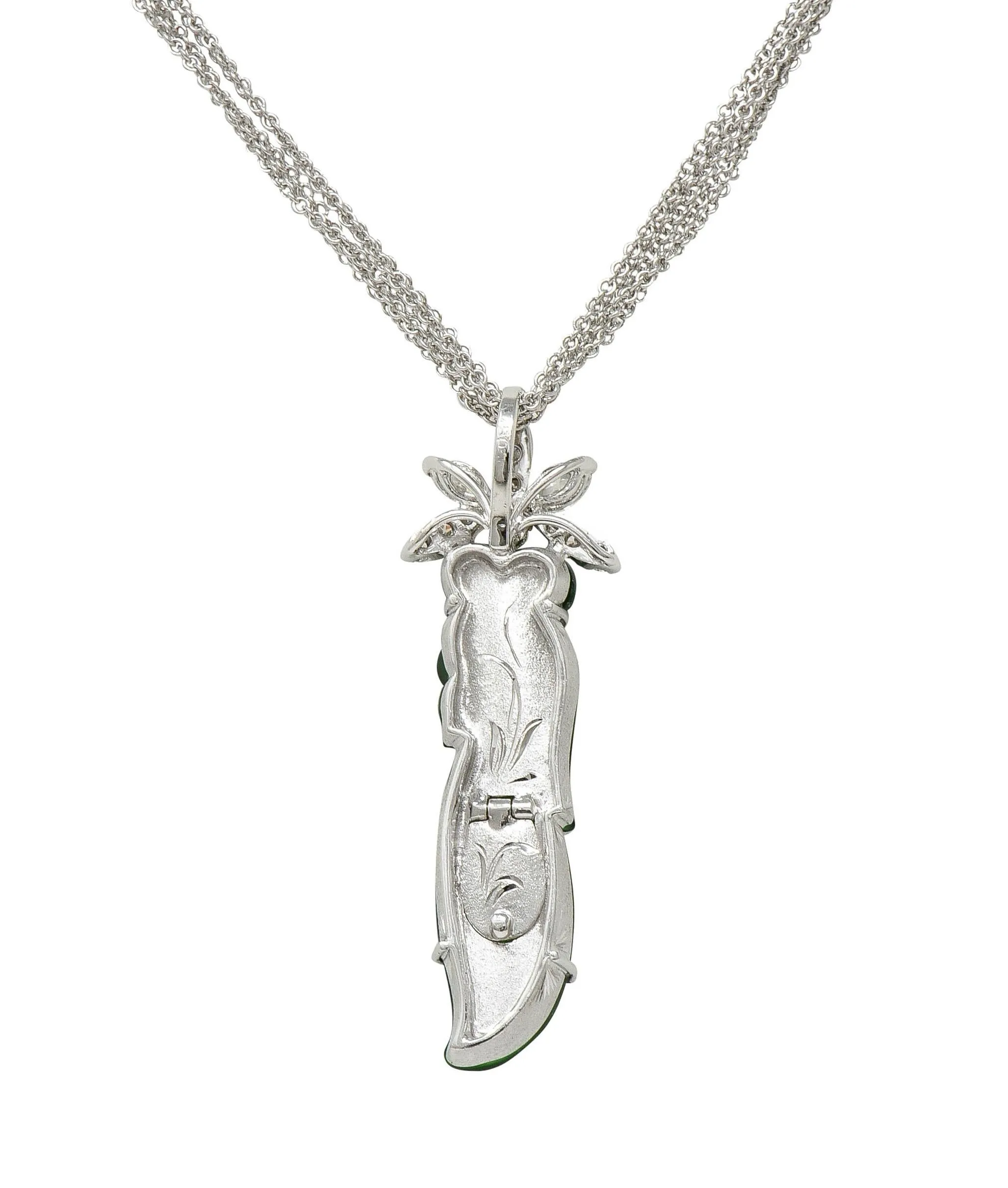 Contemporary Type A Jadeite Jade Diamond 18 Karat White Gold Pendant Necklace GIA