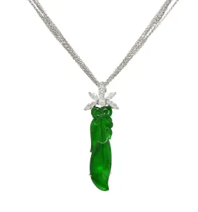 Contemporary Type A Jadeite Jade Diamond 18 Karat White Gold Pendant Necklace GIA