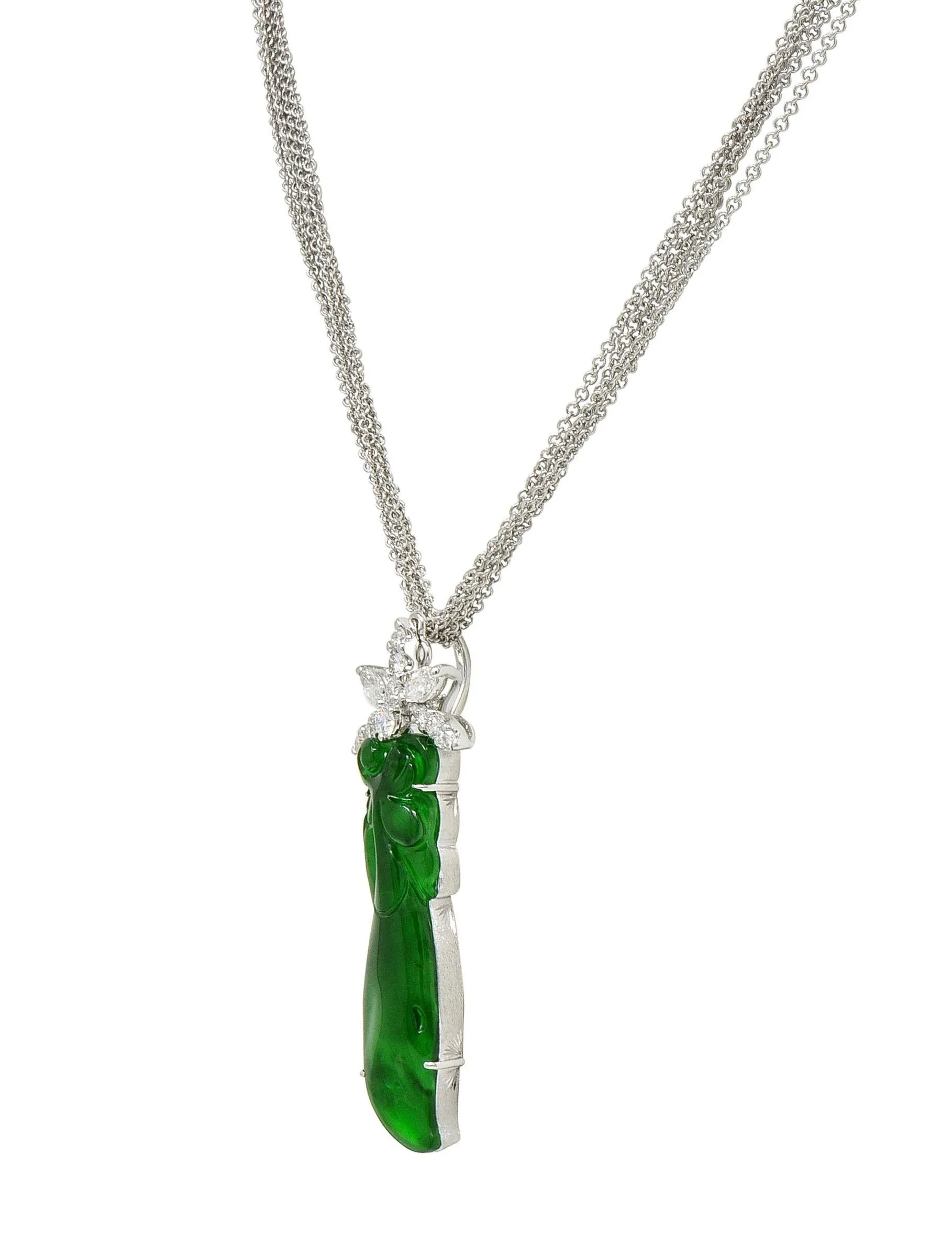 Contemporary Type A Jadeite Jade Diamond 18 Karat White Gold Pendant Necklace GIA