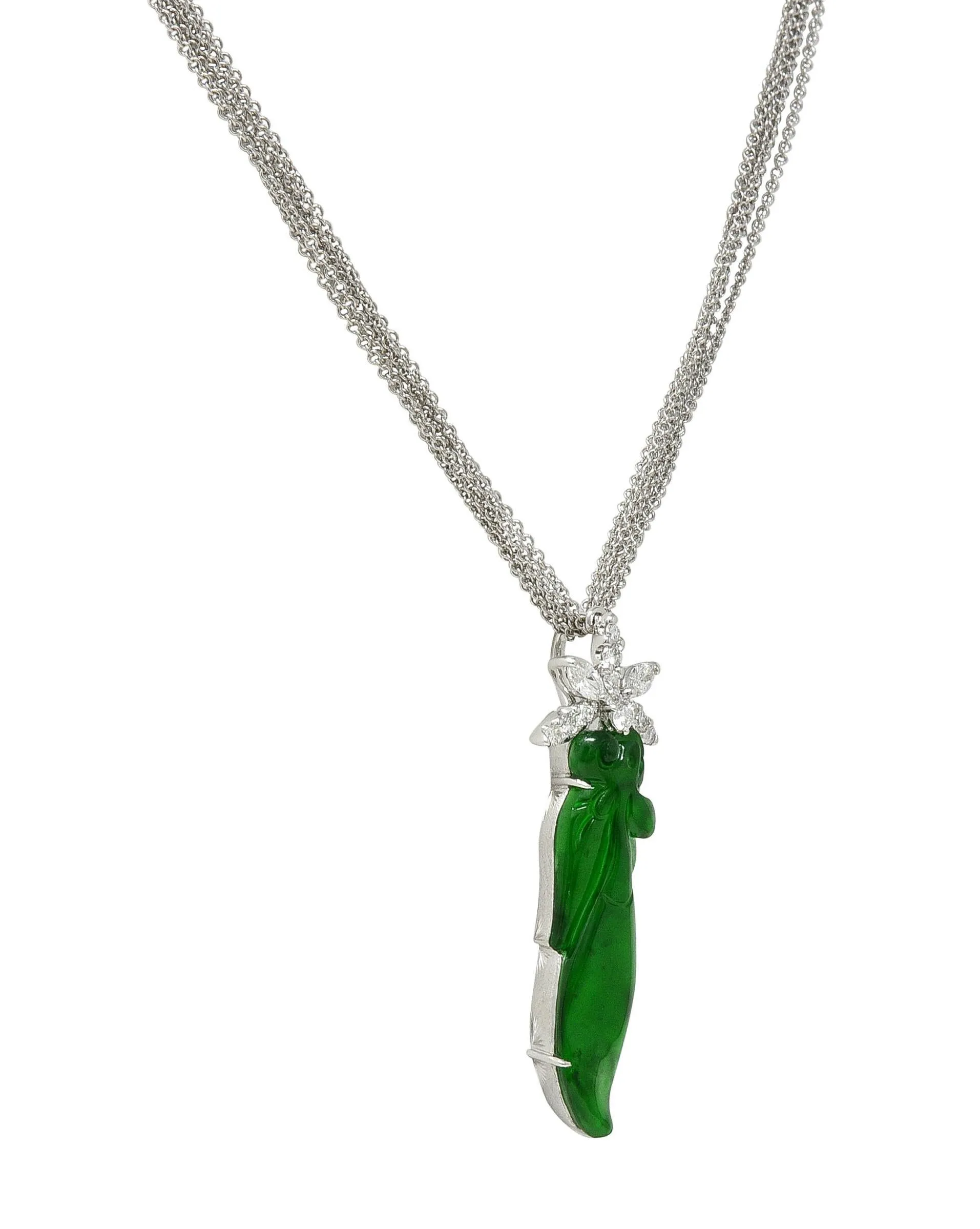 Contemporary Type A Jadeite Jade Diamond 18 Karat White Gold Pendant Necklace GIA