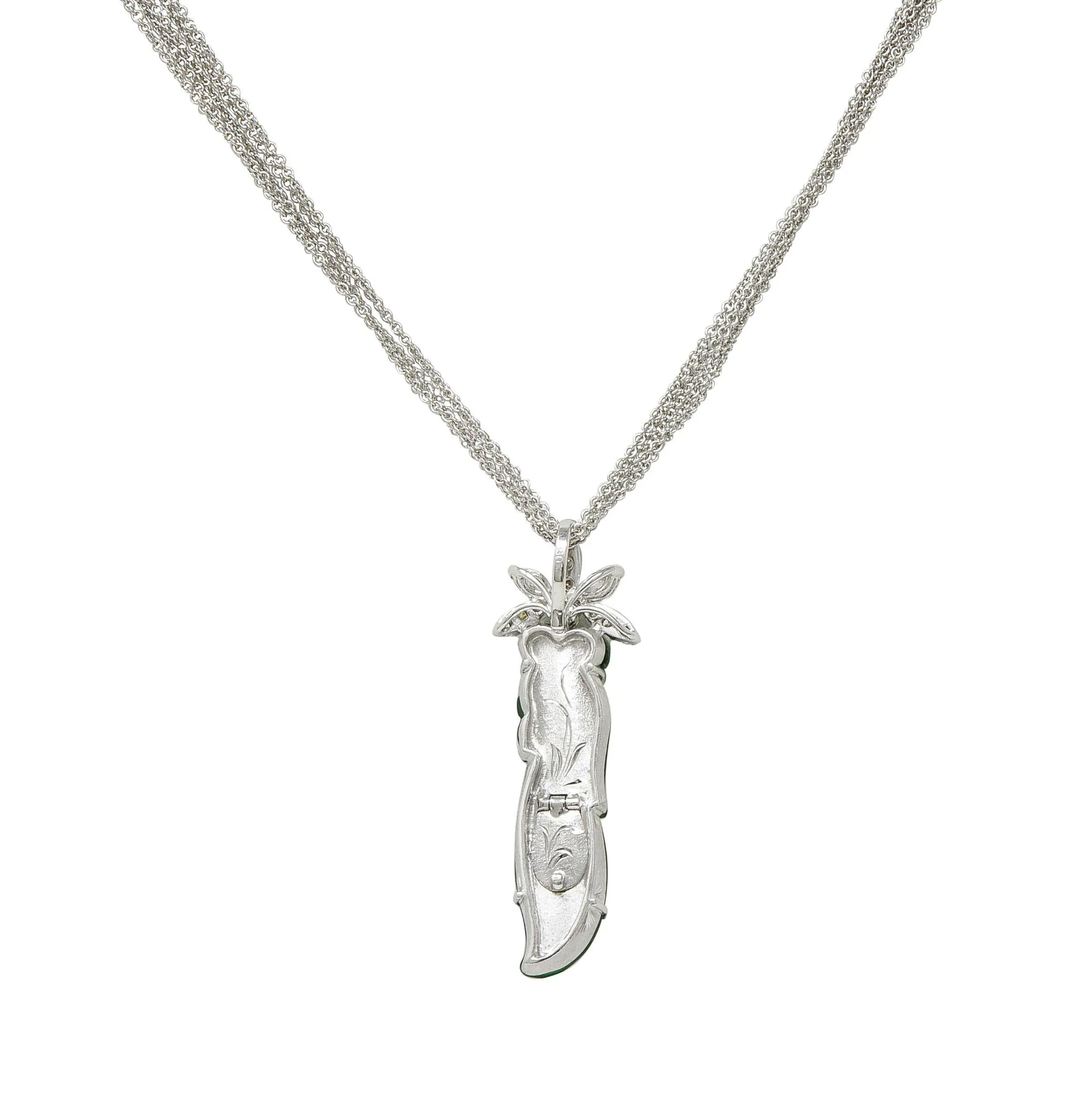 Contemporary Type A Jadeite Jade Diamond 18 Karat White Gold Pendant Necklace GIA