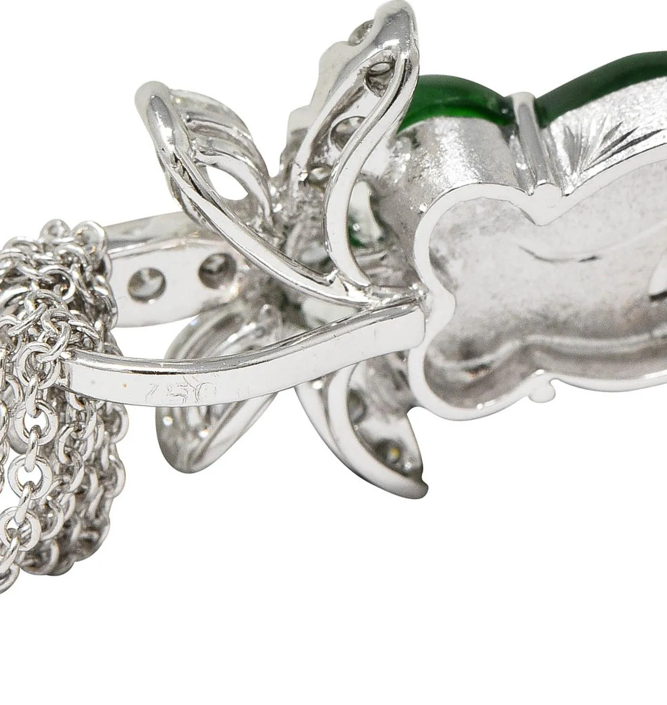 Contemporary Type A Jadeite Jade Diamond 18 Karat White Gold Pendant Necklace GIA