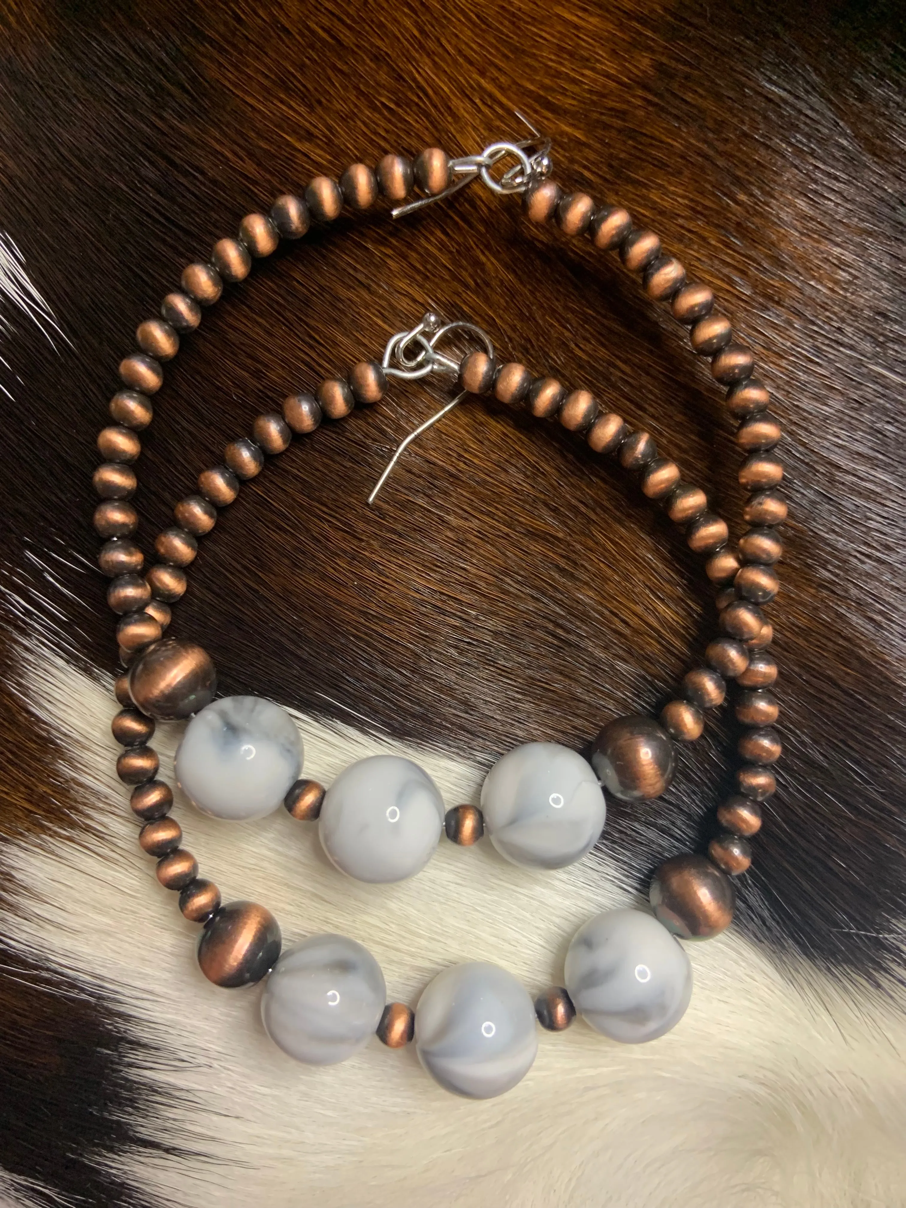 Copper Hoop Bead Earring with White Marble Beads