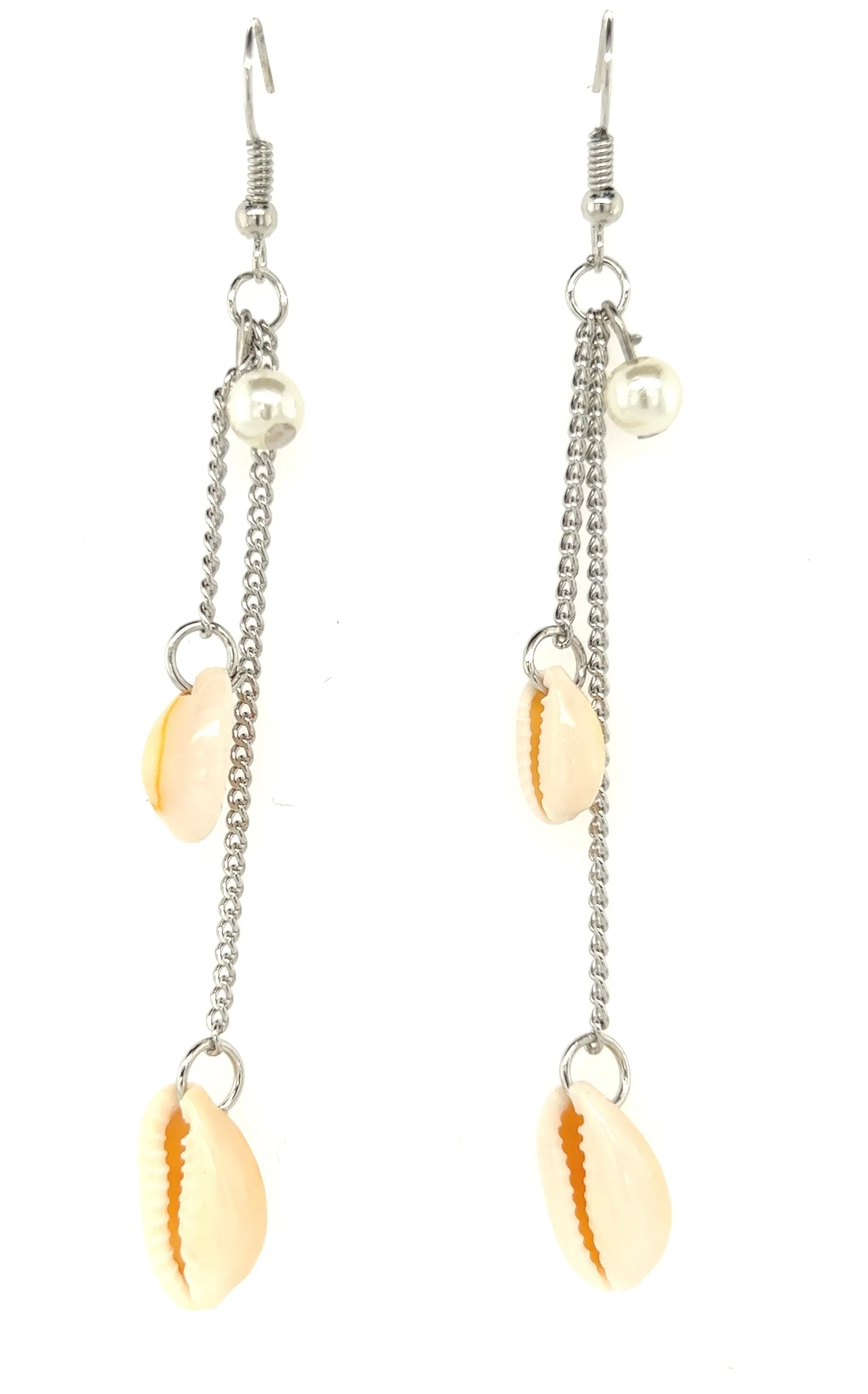 Cowry Shell Dandle Earrings With Pearl Accent
