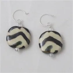 Cream & Brown Kazuri Bead Earrings