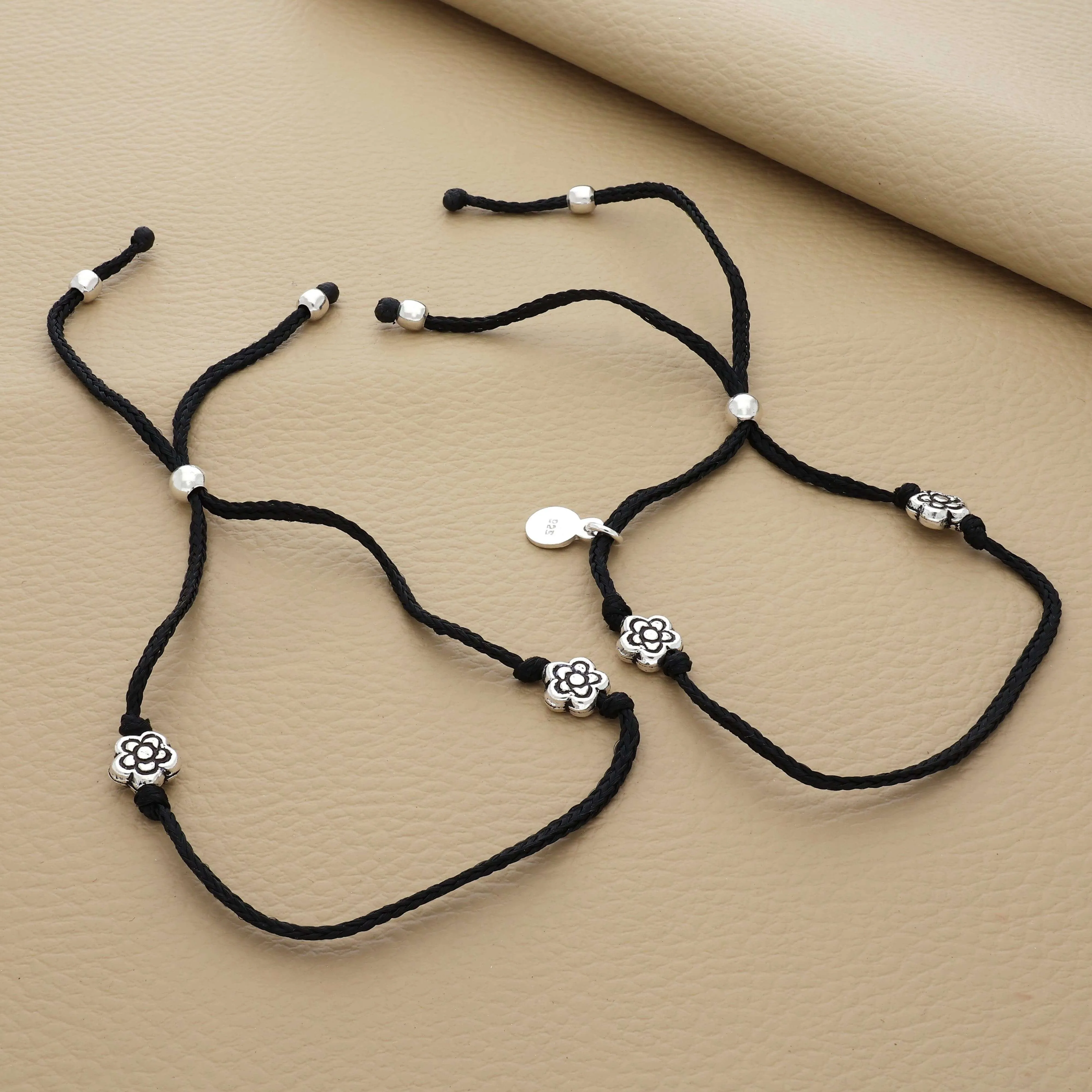 Dainty Flora Silver Thread Anklet (Pair)