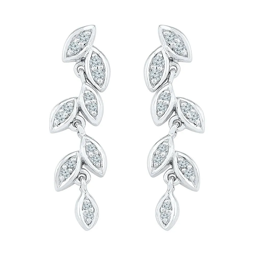 Dangle Leaf Earrings with Diamond Accents