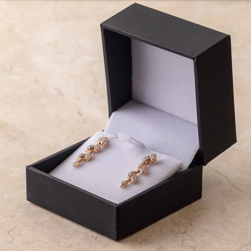 Dangle Leaf Earrings with Diamond Accents