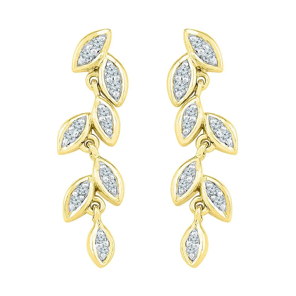 Dangle Leaf Earrings with Diamond Accents