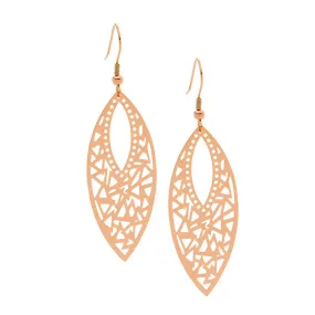 Ellani Rose Gold Plated Filigree Leaf Drop Earrings