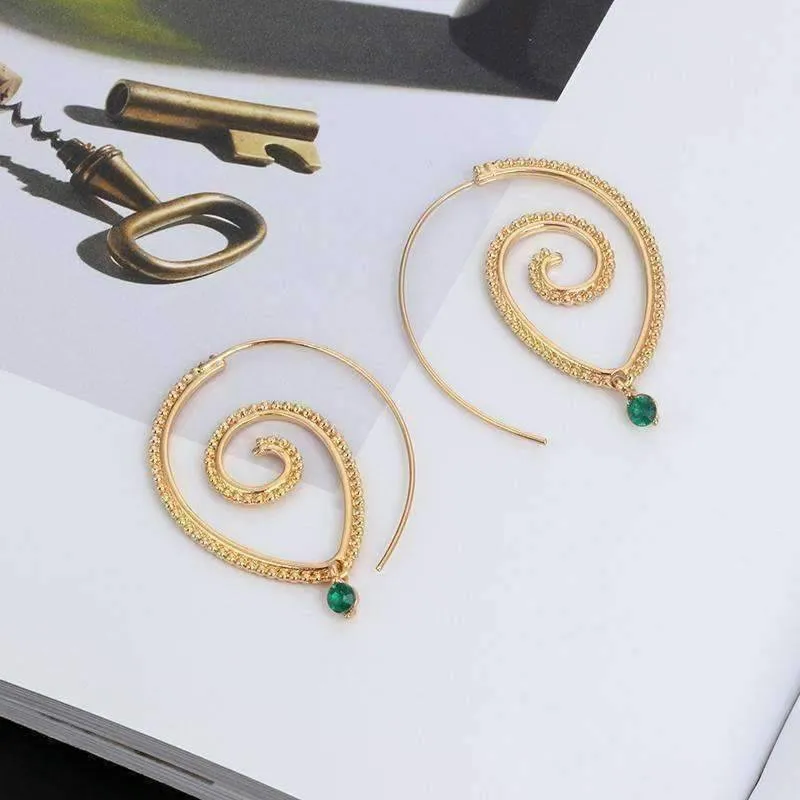 Enlightened Jewel Accented Spiral Hoop Earrings in Silver or Gold Tone