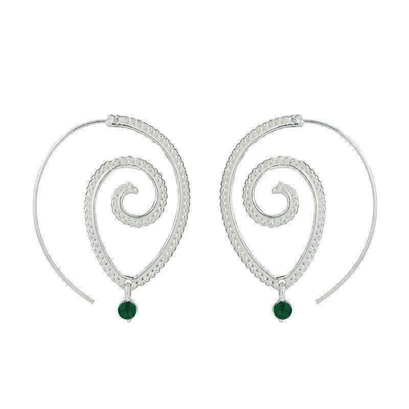 Enlightened Jewel Accented Spiral Hoop Earrings in Silver or Gold Tone