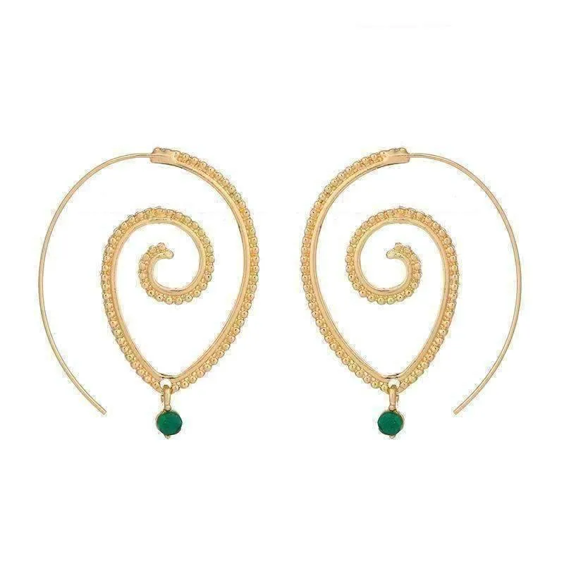 Enlightened Jewel Accented Spiral Hoop Earrings in Silver or Gold Tone