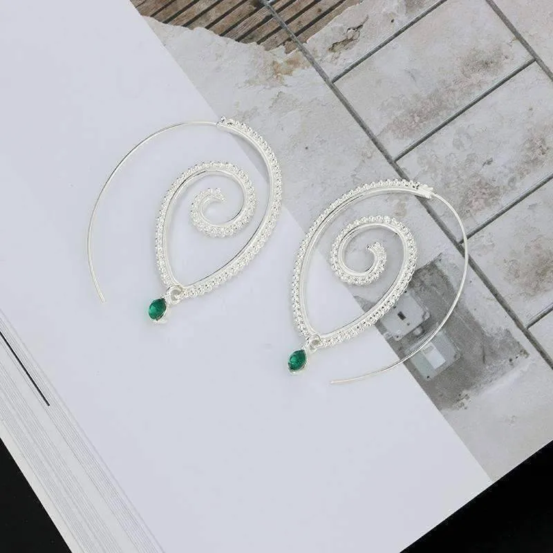 Enlightened Jewel Accented Spiral Hoop Earrings in Silver or Gold Tone