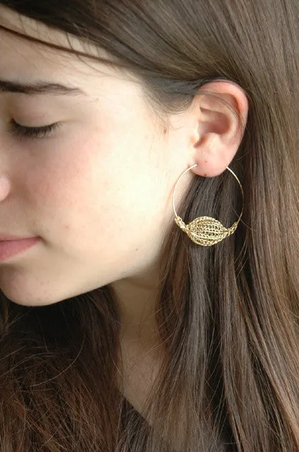 Extra Large hoop earrings gold with a Volume Bead