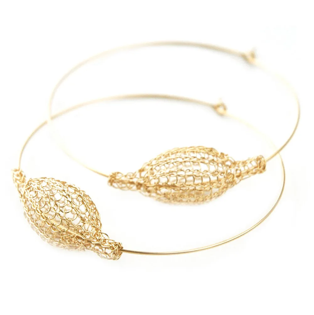 Extra Large hoop earrings gold with a Volume Bead