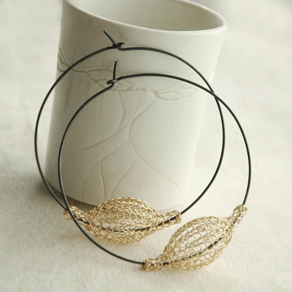 Extra Large hoop earrings gold with a Volume Bead