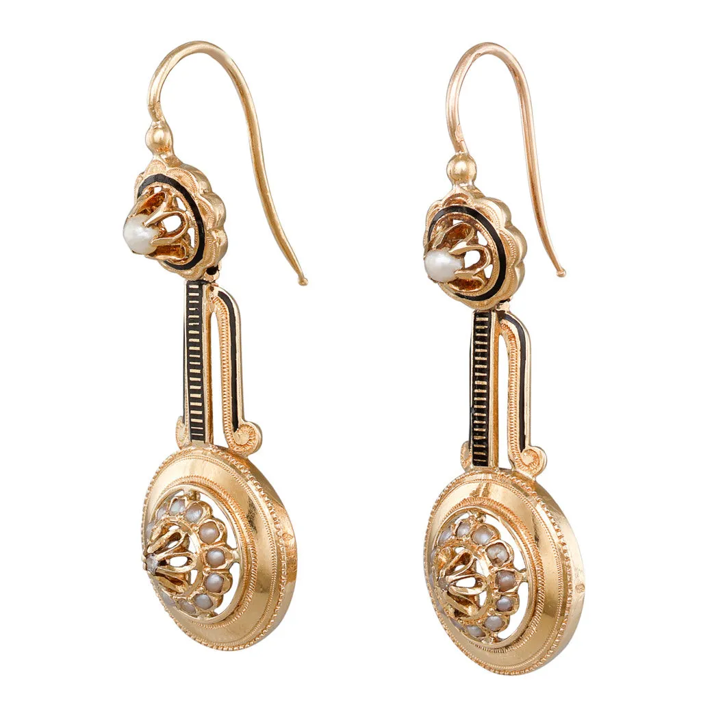 French Earrings with Enamel & Pearl