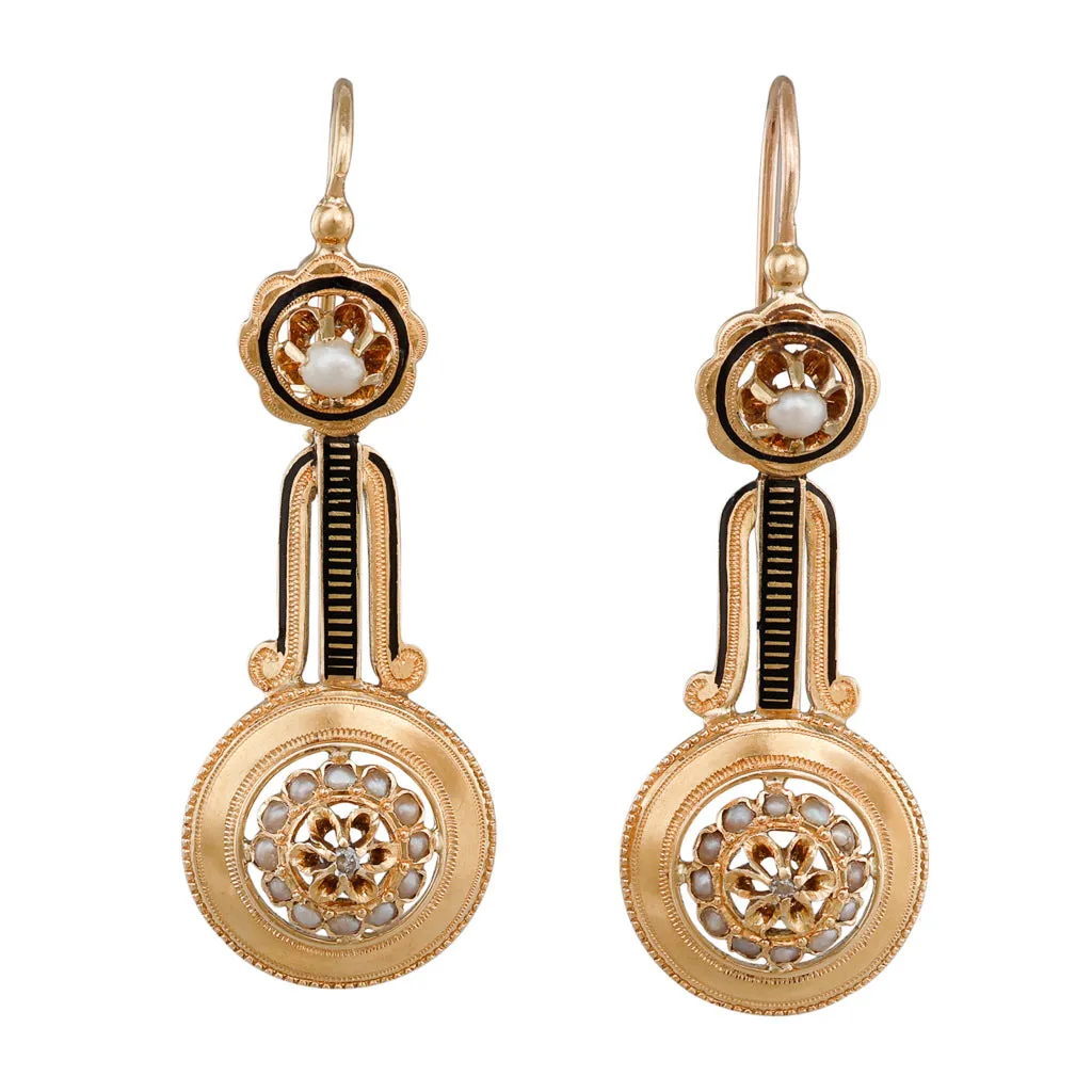 French Earrings with Enamel & Pearl
