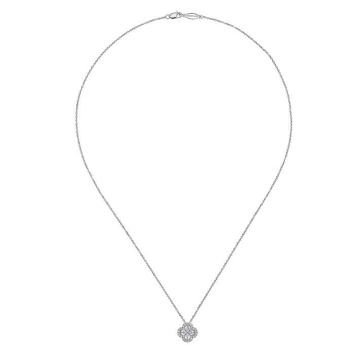 Gabriel 14K White Gold Open Clover Diamond Pendant Necklace NK3118W45JJ