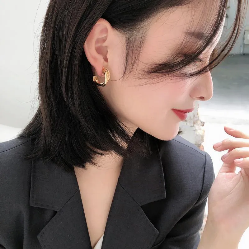 Gold 20mm Triple Hoop Clip Angle Adjustable Spiral Clip On Earrings