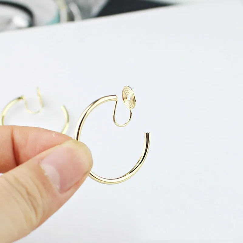 Gold 30mm Hoop Angle Adjustable Spiral Clip On Earrings