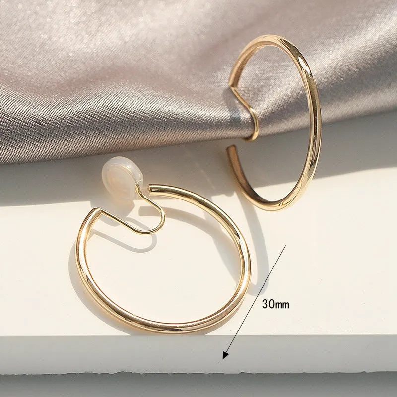 Gold 30mm Hoop Angle Adjustable Spiral Clip On Earrings
