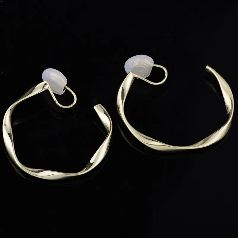 Gold 35mm Twisted Hoop Clip Angle Adjustable Spiral Clip On Earrings