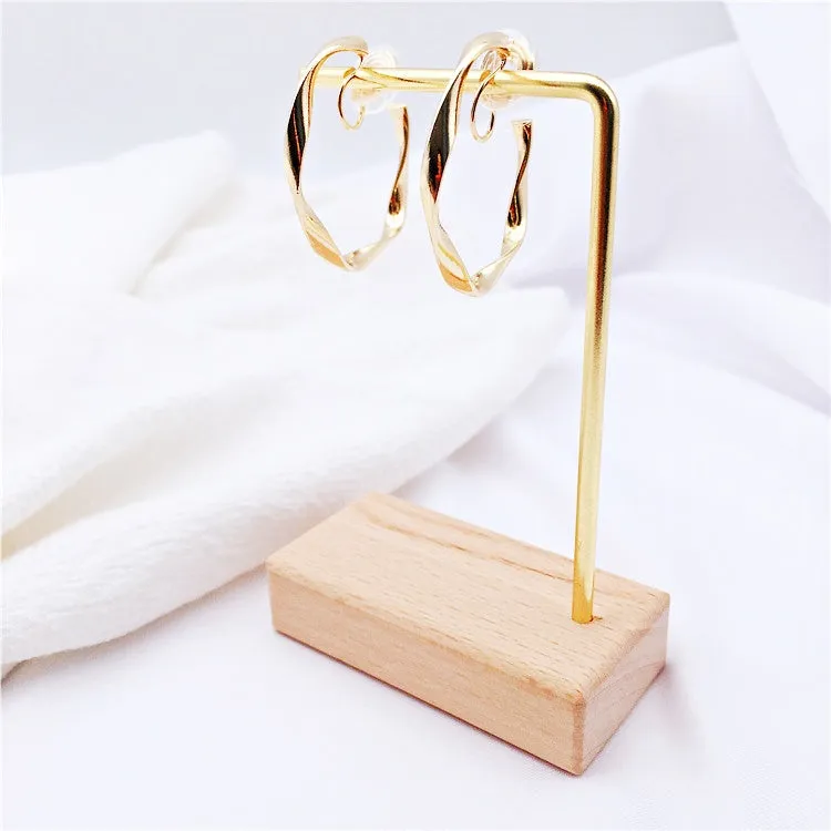 Gold 35mm Twisted Hoop Clip Angle Adjustable Spiral Clip On Earrings