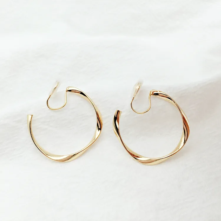 Gold 35mm Twisted Hoop Clip Angle Adjustable Spiral Clip On Earrings