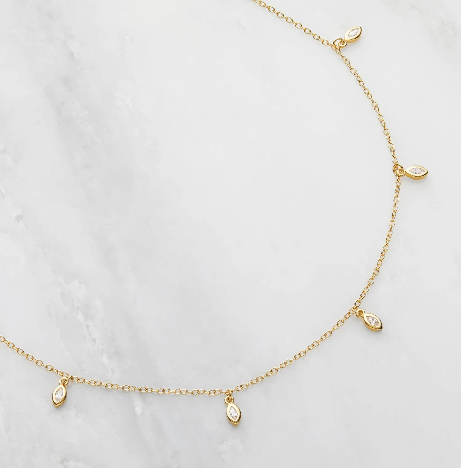 Gold Diamond Style Marquise Drop Necklace