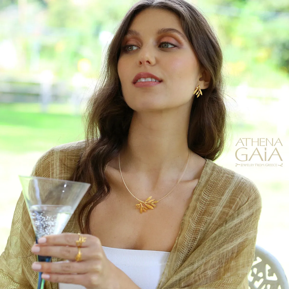 Gold Olive Leaf Short Earrings