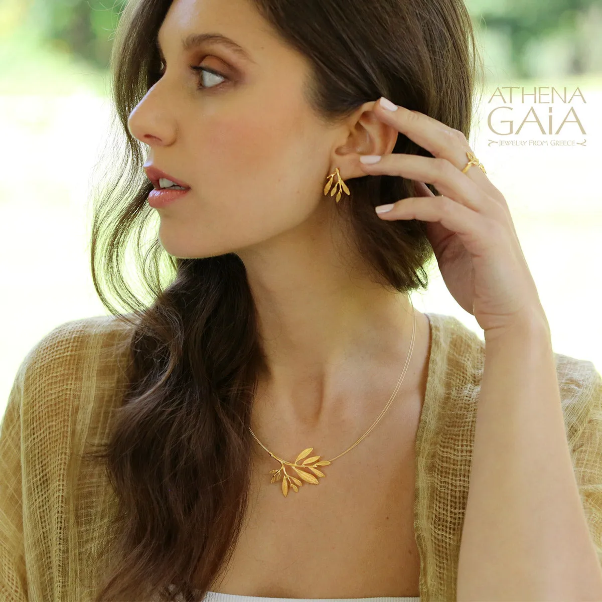 Gold Olive Leaf Short Earrings