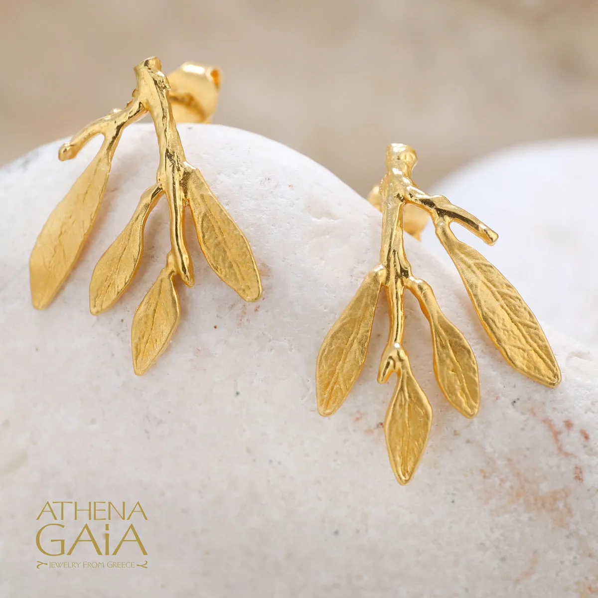Gold Olive Leaf Short Earrings
