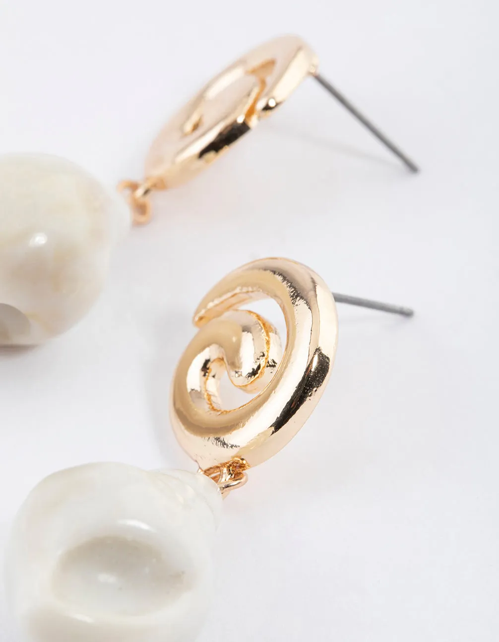 Gold Spiral Shell Drop Earrings