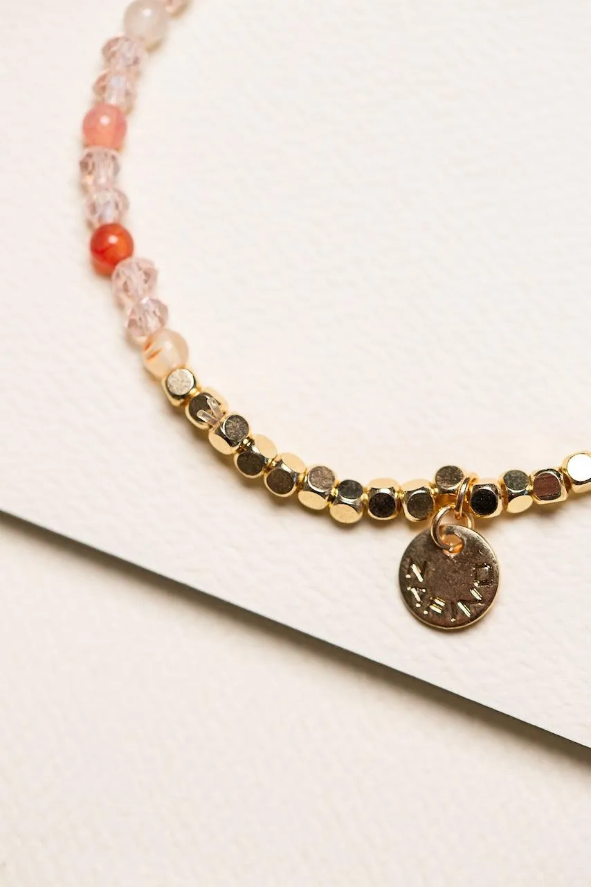 Gold Square Bead Bracelet | Pink Crystal