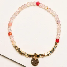 Gold Square Bead Bracelet | Pink Crystal