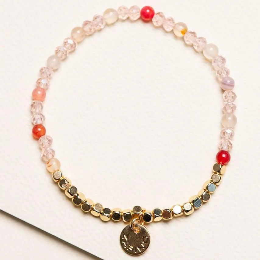Gold Square Bead Bracelet | Pink Crystal