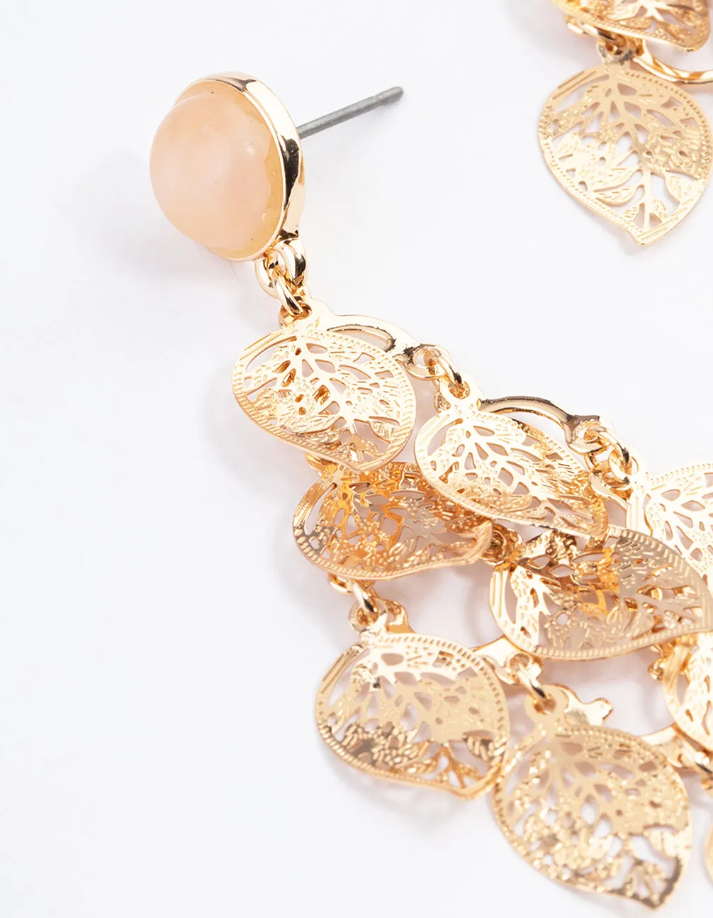 Gold Textured Leaf Drop Earrings